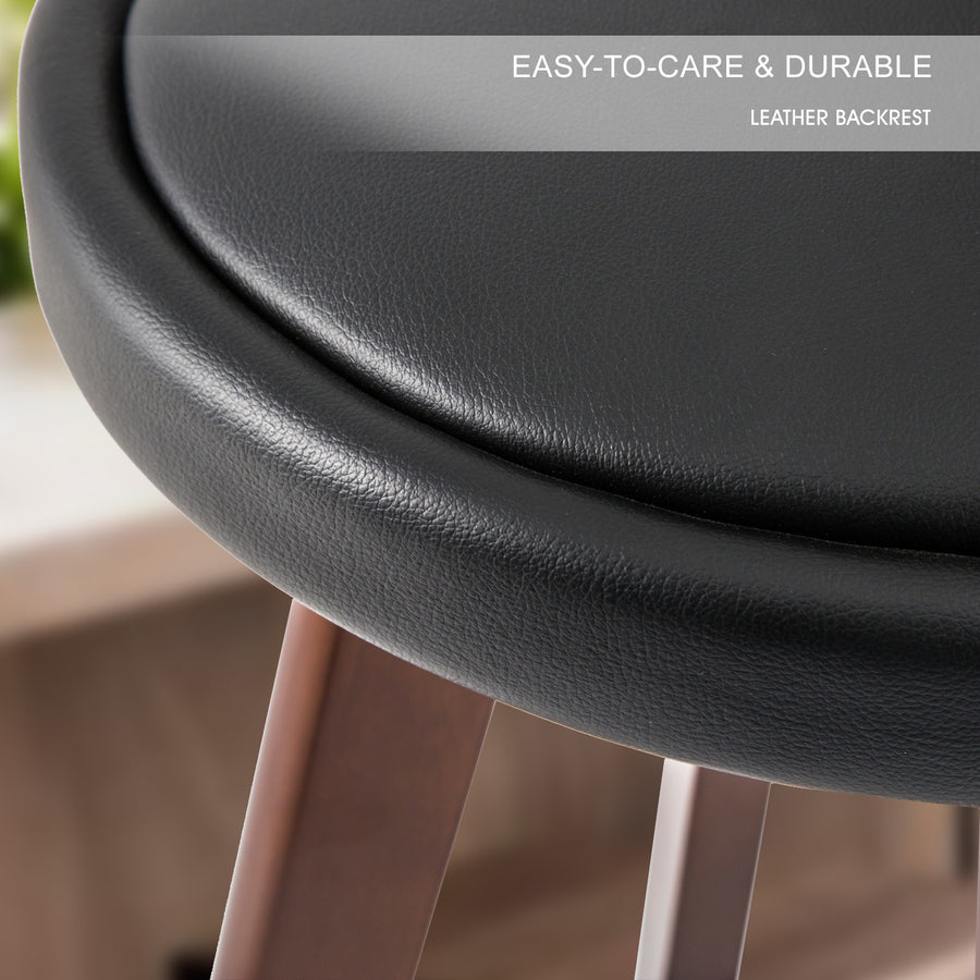 2X 72cm Wood Bar Stool Leather LEILA - BLACK BROWN