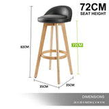 2X 72cm Wood Bar Stool Leather LEILA - BLACK - Extra Image