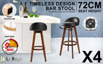 4X 72cm Wood Bar Stool Leather LEILA - BLACK BROWN
