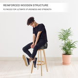 4X 72cm Wood Bar Stool Leather LEILA - BLACK - Close-Up Angle