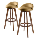 2X 72cm Wood Bar Stool Leather LEILA - COFFEE BROWN