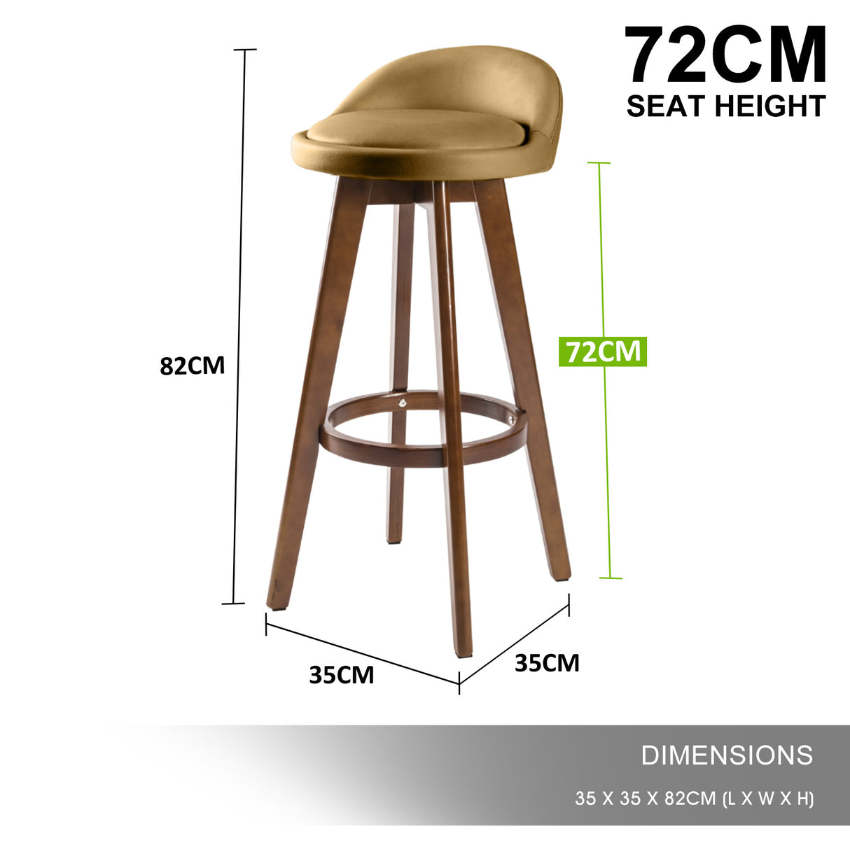 2X 72cm Wood Bar Stool Leather LEILA - COFFEE BROWN