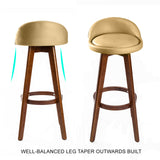 4X 72cm Wood Bar Stool Leather LEILA - COFFEE BROWN