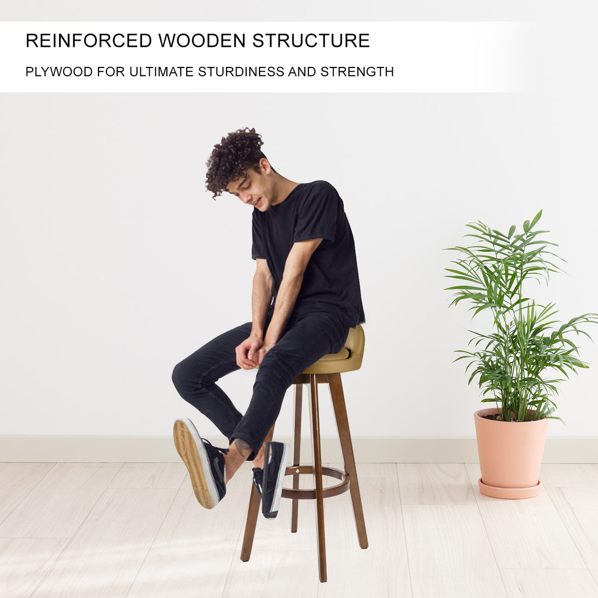 4X 72cm Wood Bar Stool Leather LEILA - COFFEE BROWN