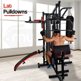 Proflex Red Multi Station Home Gym Set with 100lbs Plates & Boxing Bag- M9500 - Close-Up Angle