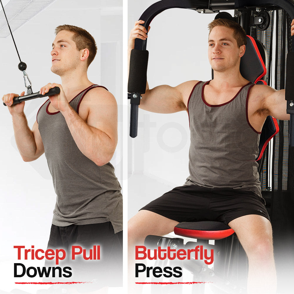 Proflex Red Multi Station Home Gym Set with 100lbs Plates & Boxing Bag- M9500