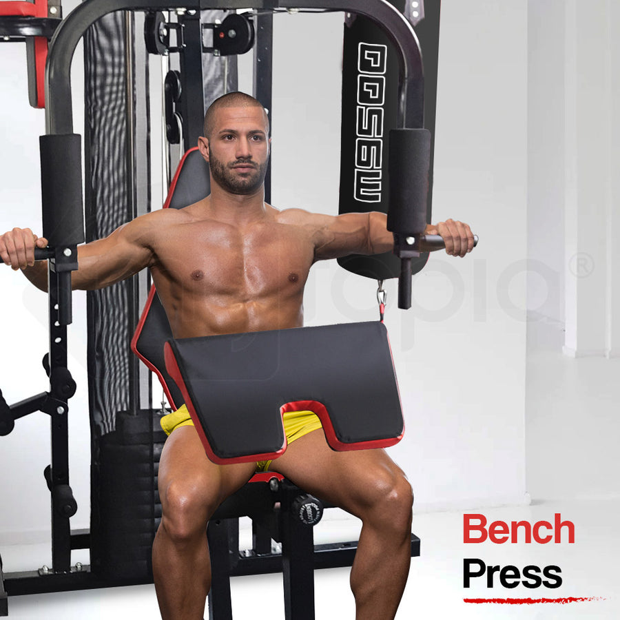 Proflex Red Multi Station Home Gym Set with 100lbs Plates & Boxing Bag- M9500
