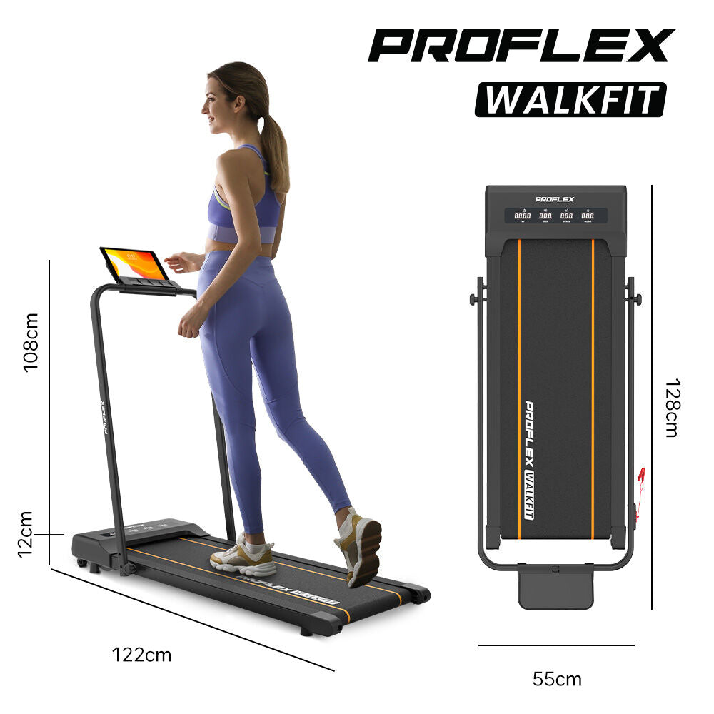 PROFLEX Electric Walking Pad Under Desk Treadmill, Remote Control, Compact Foldable Size, Tablet Holder, LCD Display, Walk or Light Jog