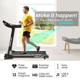 PROFLEX TRX3 Electric Treadmill, Compact Size, Foldable, USB/MP3, Pulse Sensors - Front View