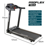 PROFLEX TRX3 Electric Treadmill, Compact Size, Foldable, USB/MP3, Pulse Sensors - Rear View