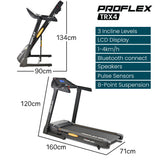 PROFLEX TRX4 Electric Treadmill, Medium Size, Foldable, Suspension, Bluetooth, USB/MP3, Pulse Sensors, Fitness Tracker - Rear View