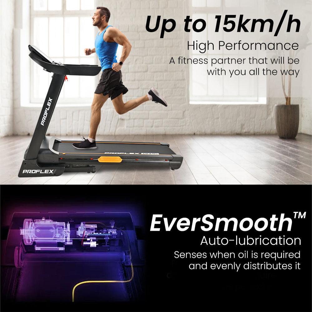 PROFLEX TRX9s Electric Treadmill, Large Size, 450mm Belt, Foldable, Suspension, Auto Incline, Bluetooth, Pulse Sensors