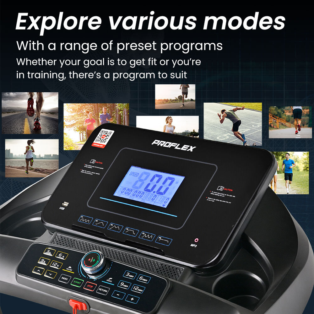 PROFLEX TRX9s Electric Treadmill, Large Size, 450mm Belt, Foldable, Suspension, Auto Incline, Bluetooth, Pulse Sensors