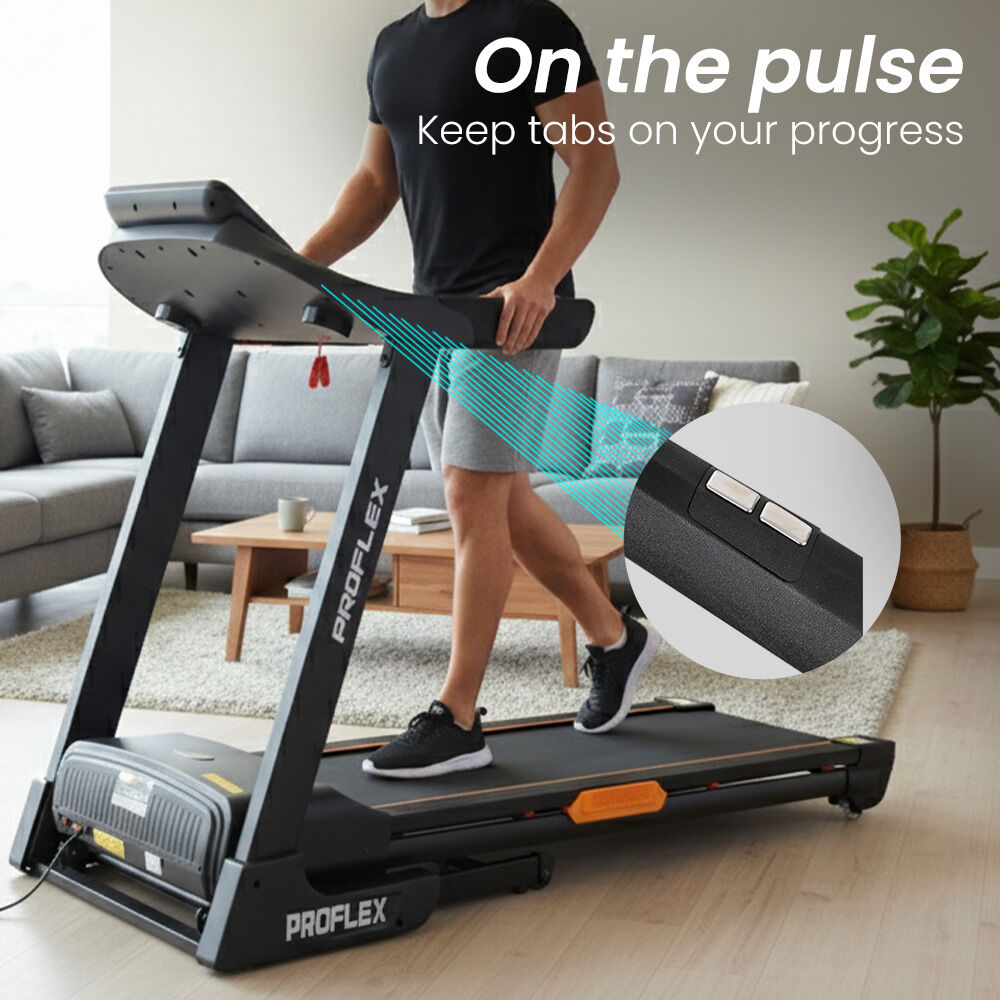 PROFLEX TRX9s Electric Treadmill, Large Size, 450mm Belt, Foldable, Suspension, Auto Incline, Bluetooth, Pulse Sensors