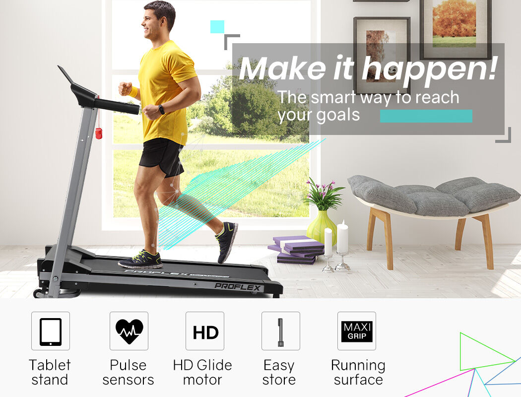 PROFLEX Electric Compact Foldable Treadmill with Bluetooth Speakers, Digital Device Stand