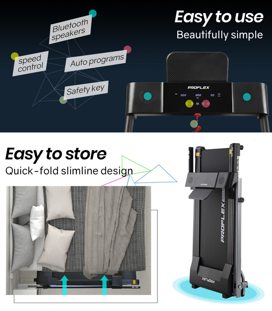 PROFLEX Electric Compact Foldable Treadmill with Bluetooth Speakers, Digital Device Stand