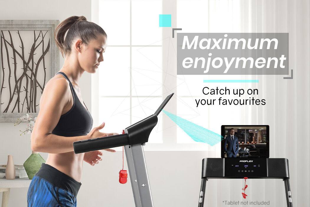 PROFLEX Electric Compact Foldable Treadmill with Bluetooth Speakers, Digital Device Stand