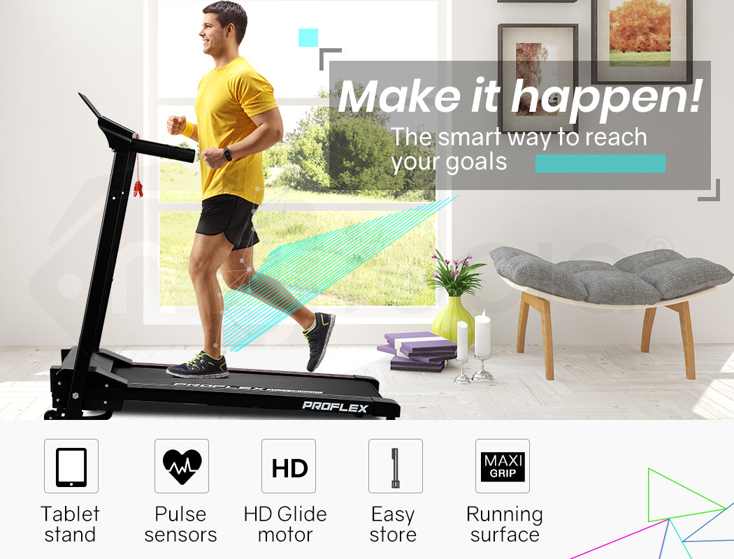 PROFLEX Electric Treadmill Compact Foldable with Bluetooth Speakers, Digital Device Stand
