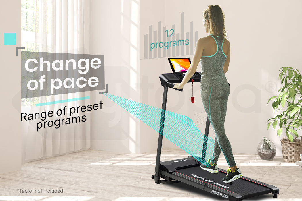 PROFLEX Electric Treadmill Compact Foldable with Bluetooth Speakers, Digital Device Stand