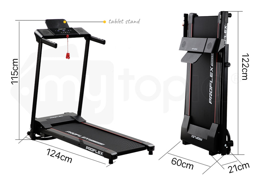 PROFLEX Electric Foldable Compact Treadmill with Bluetooth Speakers, Digital Device Stand - Black