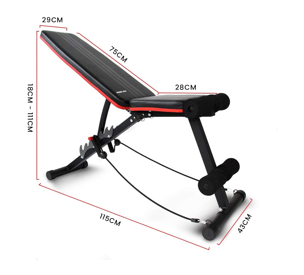 PROFLEX B200 Adjustable Incline Decline Weight Bench with Resistance Bands
