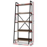 Artiss Bookshelf 5 Tiers - NOR Black and Oak - Front View