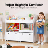 Keezi 3 Tiers Kids Bookshelf Storage Children Bookcase Toy Box Organiser Display White - 45-Degree Angle