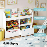 Keezi 3 Tiers Kids Bookshelf Storage Children Bookcase Toy Box Organiser Display White - Rear View