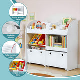 Keezi 3 Tiers Kids Bookshelf Storage Children Bookcase Toy Box Organiser Display White - Close-Up Angle