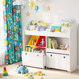 Keezi 3 Tiers Kids Bookshelf Storage Children Bookcase Toy Box Organiser Display White - Low Angle