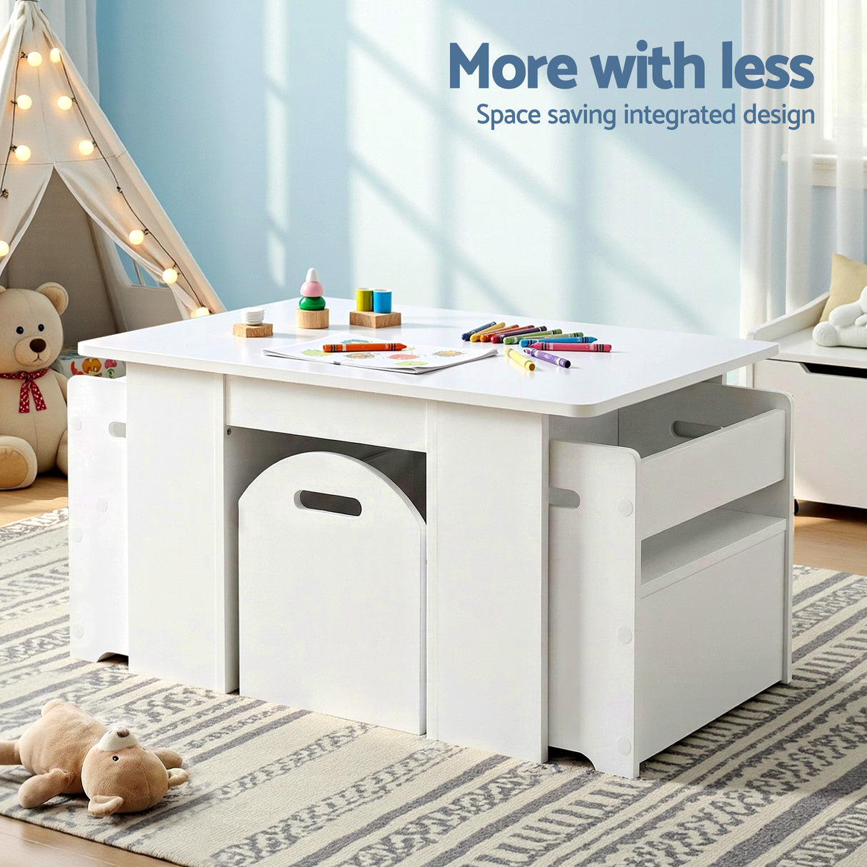 Keezi 3PCS Kids Table and Chairs Set Storage Toys Play Activity Desk