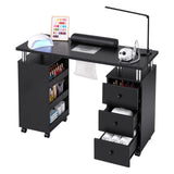 Artiss Manicure Table Nail Desk with Built-in Dust Collector Beauty Salon Station Drawers Shelves Wrist Cushion Wheels Black - Front View