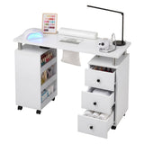 Artiss Manicure Table Nail Desk with Built-in Dust Collector Beauty Salon Station Drawers Shelves Wrist Cushion Wheels White - Front View