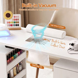 Artiss Manicure Table Nail Desk with Built-in Dust Collector Beauty Salon Station Drawers Shelves Wrist Cushion Wheels White - Rear View