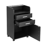 Artiss Professional Salon Station Rolling Cart, Hair Styling Beauty Cabinet with 2 Drawers & 2 Appliance Holders, Wood Barber Spa Trolley with 360° Wheels for Skincare & Vanity, Black - Front View