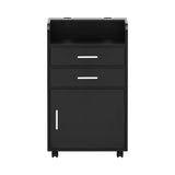 Artiss Professional Salon Station Rolling Cart, Hair Styling Beauty Cabinet with 2 Drawers & 2 Appliance Holders, Wood Barber Spa Trolley with 360° Wheels for Skincare & Vanity, Black - 45-Degree Angle
