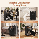 Artiss Professional Salon Station Rolling Cart, Hair Styling Beauty Cabinet with 2 Drawers & 2 Appliance Holders, Wood Barber Spa Trolley with 360° Wheels for Skincare & Vanity, Black - Low Angle