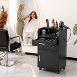 Artiss Professional Salon Station Rolling Cart, Hair Styling Beauty Cabinet with 2 Drawers & 2 Appliance Holders, Wood Barber Spa Trolley with 360° Wheels for Skincare & Vanity, Black - Extra Image