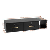 Artiss Wall Mounted Salon Station Cabinet, Hair Styling Station with 2 Lockable Drawers & 3 Appliance Holders, Wooden Barber Spa Equipment for Vanity, Black - Top-Down View