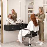 Artiss Wall Mounted Salon Station Cabinet, Hair Styling Station with 2 Lockable Drawers & 3 Appliance Holders, Wooden Barber Spa Equipment for Vanity, Black - Extra Image