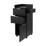 Artiss Professional Salon Station Rolling Cart, Hair Styling Beauty Cabinet with 2 Drawers, Large Supply Cabinet & 3 Appliance Holders, Wood Barber Spa Trolley with 360° Wheels for Skincare & Vanity, Black - Front View