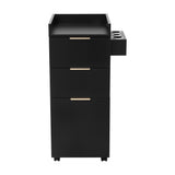 Artiss Professional Salon Station Rolling Cart, Hair Styling Beauty Cabinet with 2 Drawers, Large Supply Cabinet & 3 Appliance Holders, Wood Barber Spa Trolley with 360° Wheels for Skincare & Vanity, Black - 45-Degree Angle