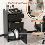 Artiss Professional Salon Station Rolling Cart, Hair Styling Beauty Cabinet with 2 Drawers, Large Supply Cabinet & 3 Appliance Holders, Wood Barber Spa Trolley with 360° Wheels for Skincare & Vanity, Black - Rear View