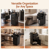 Artiss Professional Salon Station Rolling Cart, Hair Styling Beauty Cabinet with 2 Drawers, Large Supply Cabinet & 3 Appliance Holders, Wood Barber Spa Trolley with 360° Wheels for Skincare & Vanity, Black - Low Angle