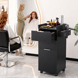 Artiss Professional Salon Station Rolling Cart, Hair Styling Beauty Cabinet with 2 Drawers, Large Supply Cabinet & 3 Appliance Holders, Wood Barber Spa Trolley with 360° Wheels for Skincare & Vanity, Black - Extra Image
