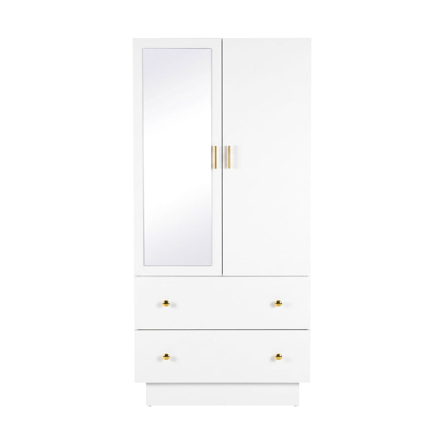 Artiss LED Wardrobe Cabinet Clothes Storage with Mirror 2 Drawers Hanging Rail