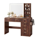 Artiss Dressing Table Vanity Desk LED Lighted Mirror Glass Top 7 Fluted Drawers 120CM Walnut
