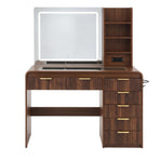 Artiss Dressing Table Vanity Desk LED Lighted Mirror Glass Top 7 Fluted Drawers 120CM Walnut