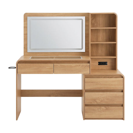 Artiss Dressing Table Makeup Vanity Desk LED Mirror Drawers Charging Station Curved Edge Wood, image 5
