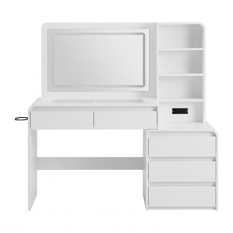 Artiss Dressing Table Makeup Vanity Desk LED Mirror Drawers Charging Station Curved Edge White, image 5